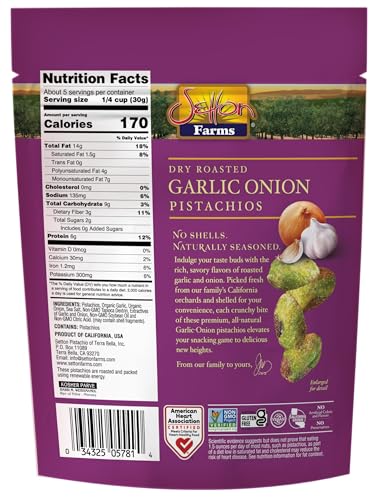 Image of Setton Farms Naturally Seasoned Pistachio Kernels, Garlic Onion, No Shell Pistachios, Certified Non-GMO, Gluten Free, Vegan and Kosher, 5 oz Resealable Pouch