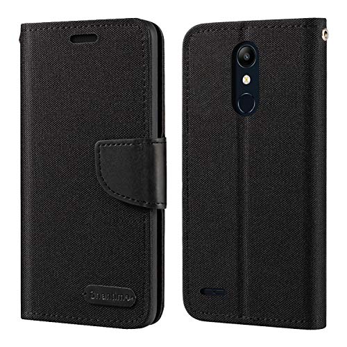 Funda Tipo Cartera de Tela Oxford y Cuero PU Compatible con LG K11, Protección Resistente con Ranuras para Tarjetas y Cierre Magnético (Negro)