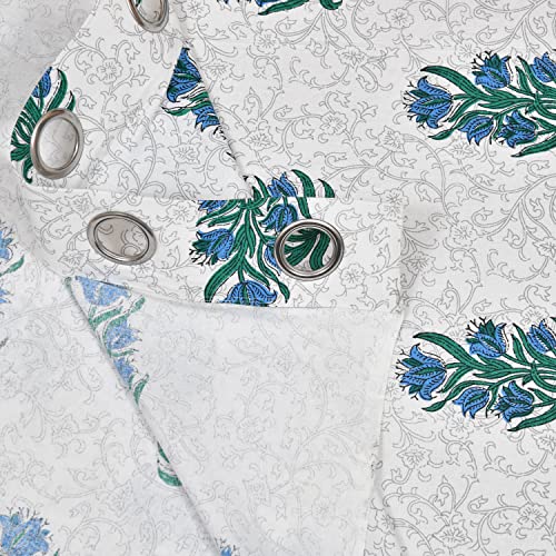Image of BLOCKS OF INDIA Hand Block Printed Cotton Daylight Curtains with Eyelets(Set of 2 Curtains) (Flower 2, 5 FEET /Window)