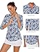 Tanst Sky Women's Polo Shirts,Golf Tops for Women Quarter Zip Collared 3/4 Sleeve Funny SPF 50 UV Protection Activewear Ladies Yoga Running Pickleball Workout Active Wear Blue Leaves Medium