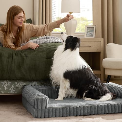 BEDSURE orthopädisches Hundebett Grosse Hunde - 89x64x18cm wasserdichtes Hundesofa mit Memory-Schaum & Eierkarton-Schaum, waschbarer und Abnehmbarer Cordbezug Hundecouch, grau