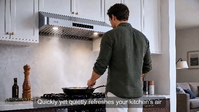 Image of VIKIO HOME Range Hood 30 Inch Under Cabinet, Kitchen Hood with 980 CFM, 3-Speed Gesture Sensing & Touch Control Panel, Stainless Steel Vent 2 Pcs Baffle Filters with Handlebar, Ducted, LED light