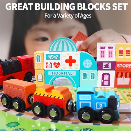 Migargle Wooden Take-Along Tabletop Railroad, Wooden Train Sets For Kids Ages 3+ thumb #2