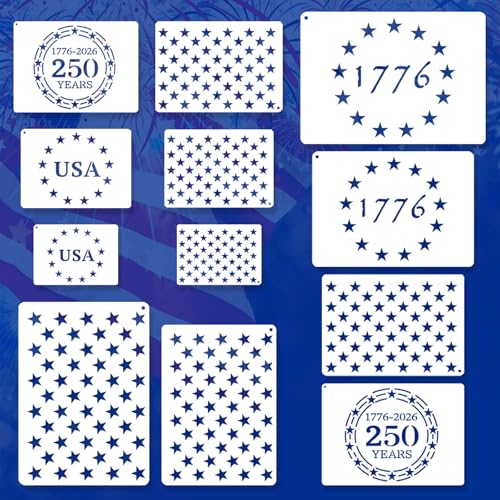 12 Pcs Independence Day Star Stencils for Painting Set Reusable 4th of July Multiple Sizes Painting Templates Memorial Labor Day Patriotic Stencil Craft Drawing Templates DIY Scrapbook Wood Signs