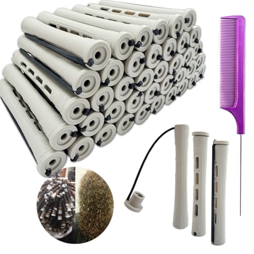 WWYSSZ 40 Piezas Bigudies Para Rizar el Pelo, Tamaño Mediano Tamaño Rulos Pelo de 0,59 Pulgadas, Varillas Permanente de Cabello con Tapa y Banda Elástica con Peine, para Peinados Naturales