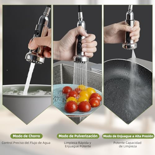 Solución salpicaduras: Cabezal grifo cocina extraíble cromo 360 grados 3