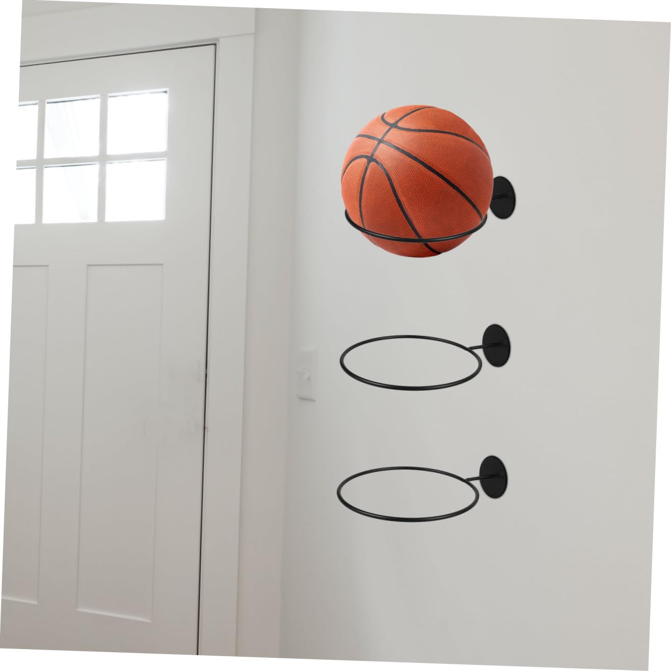 Soporte de Hierro Negro para Balones Deportivas, Estante de Almacenamiento Resistente y Firme para Balones de Fútbol, Paquete de 3 Unidades para Uso en Pared