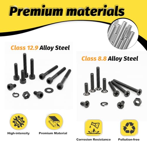 Image of Kadrick 2440PCS M3 Screws Assortment,Hex Socket Cap & Countersunk M3 Screws | M3 Bolts With Nuts,Flat & Lock Washerss, Length From 4-35mm,Class 12.9 & 4.8 Alloy Steel,Black Zinc Plated