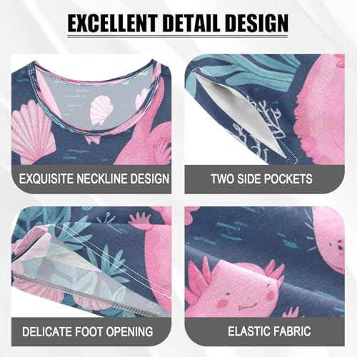 Pajama Sets Short Sleeve Cute Four Axolotl Pattern Soft Cotton Summer Sleepwear 2 Piece PJS Size 5-14T3