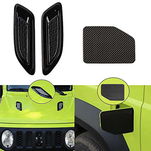 ジムニー 2019+用 外装 カーアクセサリー 3点セット ドアヒンジカバー/給油口装飾ステッカー/ダミーダクトエアロ フェンダー 車のフード装飾/ABS製 減摩 耐汚れ 防食 耐久性は良く 車 エアロパーツ カーアクセサリー (ボンネット飾り+給油口装飾