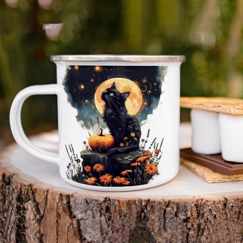Taza de camping esmaltada gato negro 12oz miniatura 4