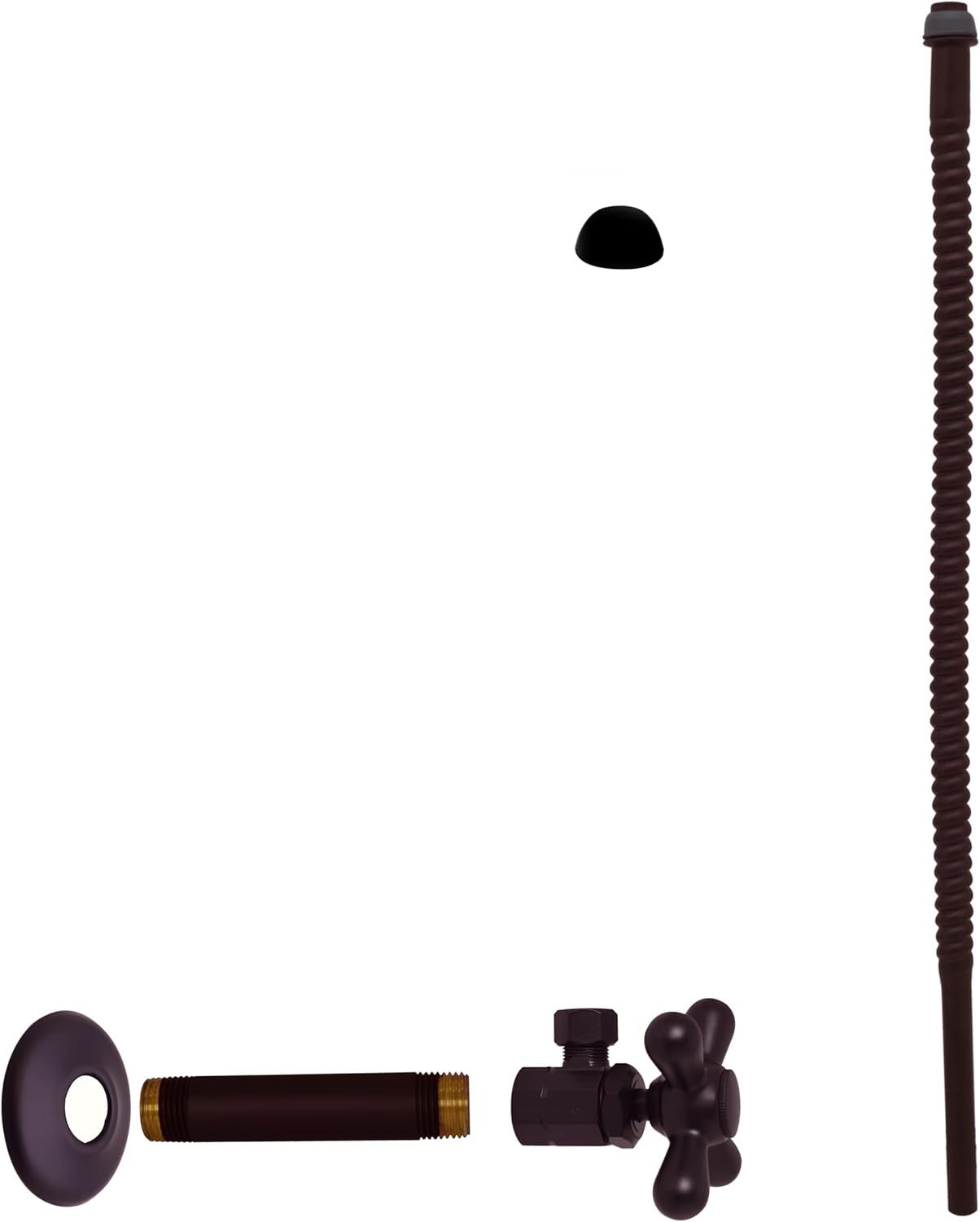 Westbrass A103K15X-12 1/2" IPS" x 3/8" OD x 15" Corrugated Riser Supply Line Kit with Cross Handle Angle Supply Shut Off Valve for Faucet and Toilet, Oil Rubbed Bronze