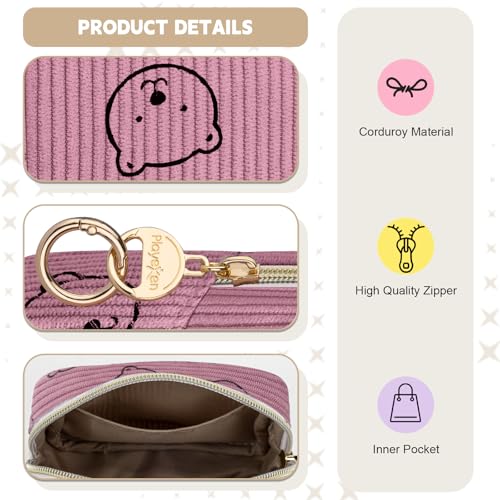 Image of Period Bag for Teen Girls, Corduroy Sanitary Napkin Storage Bag, Menstrual Pad Pouches Tampon Holder for Purse (Bears-Khaki)