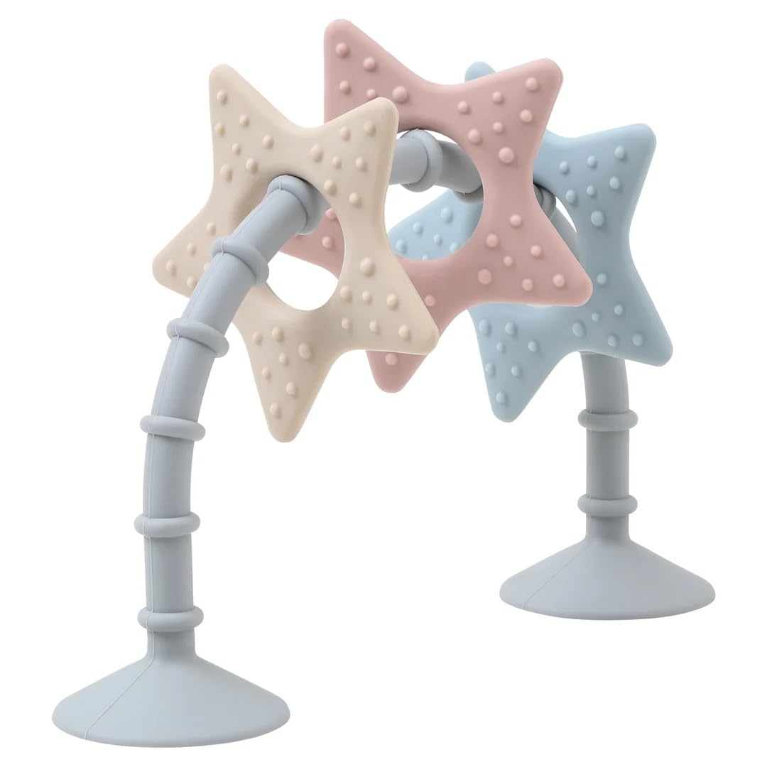 Shnuggle Stick 'n' Play Sensory Star Toy and Teether | Suction Cup Hoop with 3 Teether Stars | for Baths, Highchairs and More | Suitable from Newborn 0+
