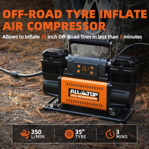 Image of ALL-TOP 12V Air Compressor w /LCD Control Panel to Preset Target Pressure, 150PSI 12.35CFM Air Pump Inflator for Overland (Dual Cylinder)