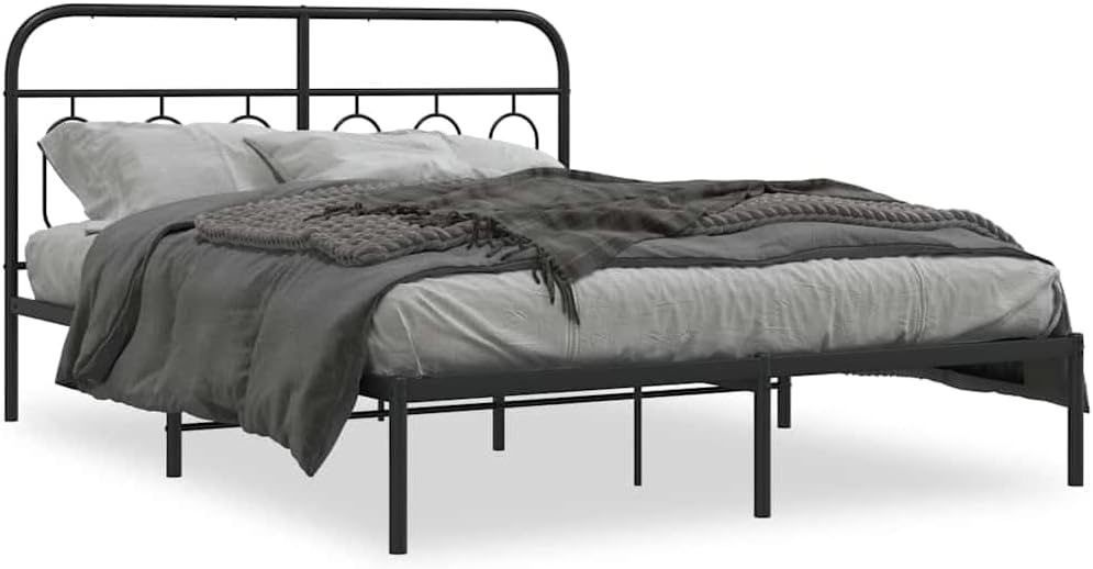 Bed Frame Black Steel King Size 59x79 in Rectangular Platform Bed Frame with Headboard Durable Sturdy Heavy-Duty Modern Minimalist Bedroom Furniture for Mattress Support