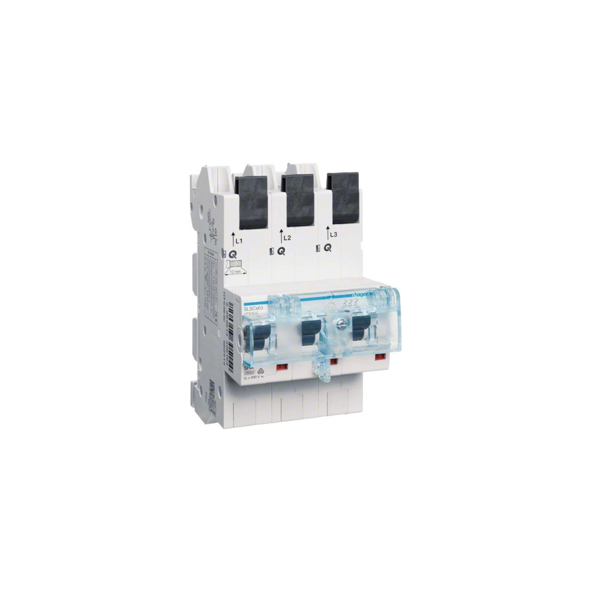 Corta circuito Hager HTS363C con resistencia termica extrema y tres polos activos