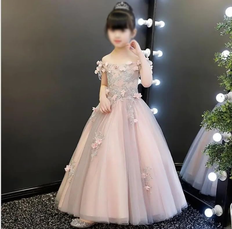 [ヤフー] オフショルダーフラワーパーティープリンセスドレスウェディングロングドレス女の子の誕生日ドレス