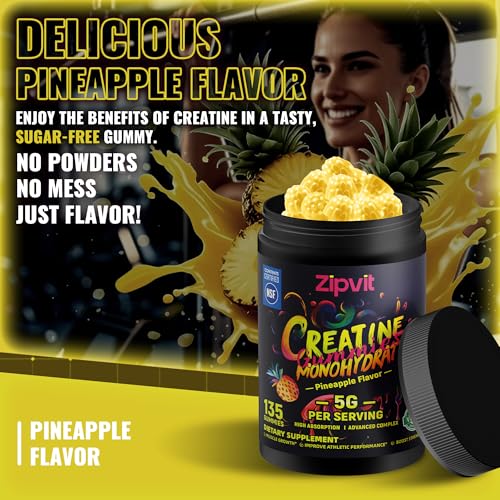 Image of Creatine Monohydrate Gummies, NSF Certified Creatine Gummy, 5g Dose for Men & Women to Support Muscle, Strength, Recovery, Cognitive Health & Memory, Pineapple Flavor, 135 Gummies