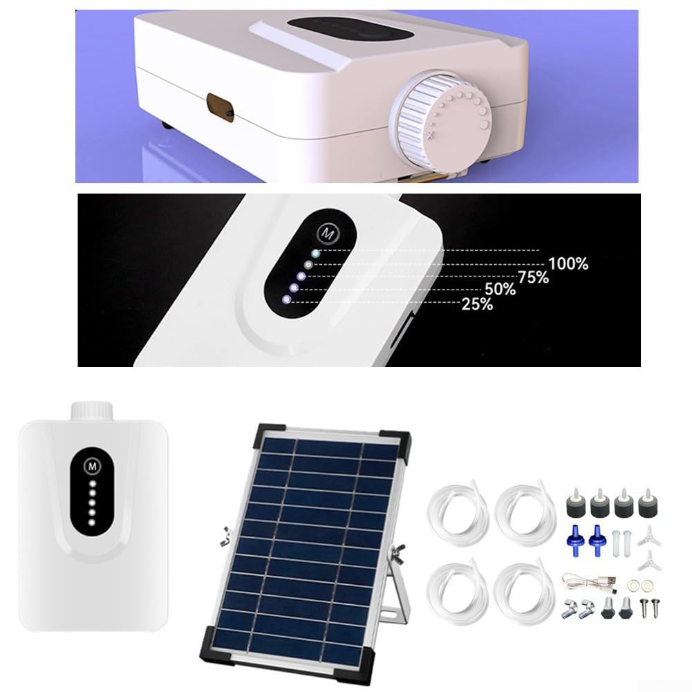 6 W 6 V Ossigenatore solare acquario pompa ad aria con batteria 6000 mAh, doppia ricarica solare e USB, funzionamento silenzioso per laghetti di pesci e acquario aerazione fino a