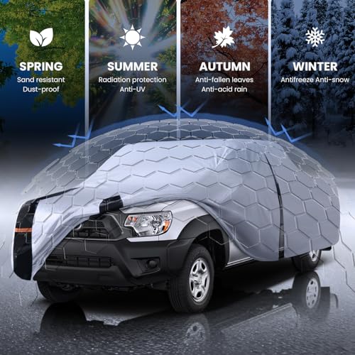 Image of Multi-Layer Toyota Tacoma Truck Cover, Custom fit Tacoma 1995-2026 Xtra /Access /Double Cab SB(5'-6.125')Car Cover Waterproof All Weather, Full Exterior Cover Rain Wind and UV Protector With Door Zipper