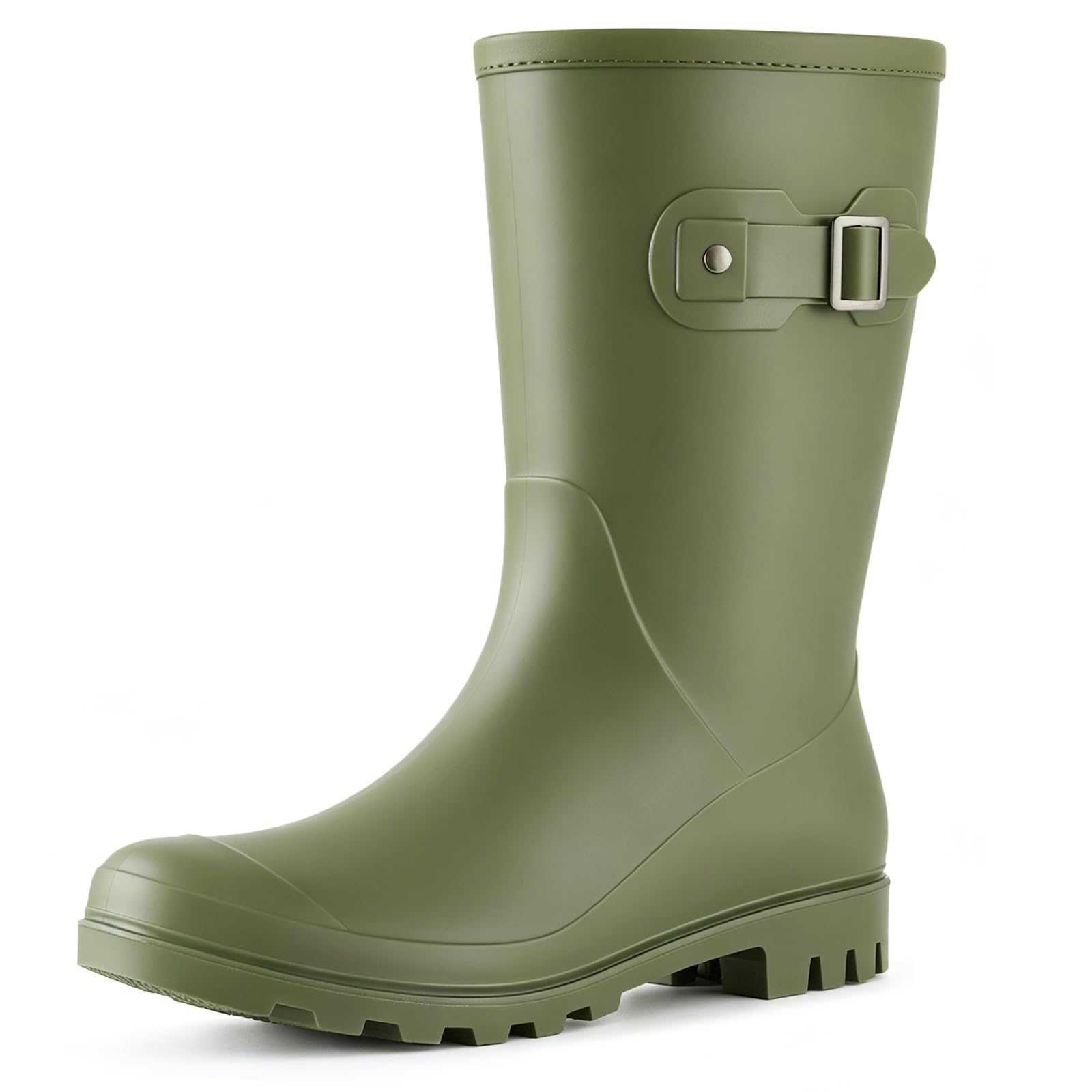 Evshine Women's Mid Calf Rain Boots Waterproof Garden Shoes Olive Green, 36