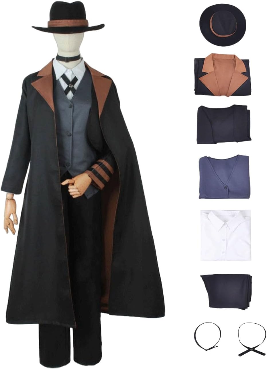 FAZA Men Nakahara Chuuya Cosplay Costume Bungo Anime Stray Dogs Cosplay Uniform Trench Coat Outfit Halloween Party Costume