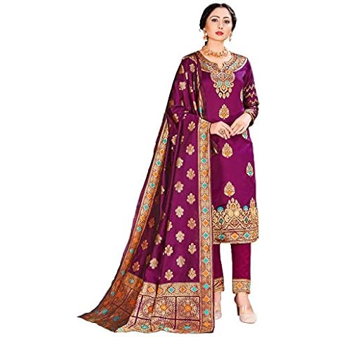 Women's Indian Pakistani Readymade Dress| Banarasi Art Silk Salwar Kameez | Minakari Woven Silk Dupatta Stitched Suit Cover