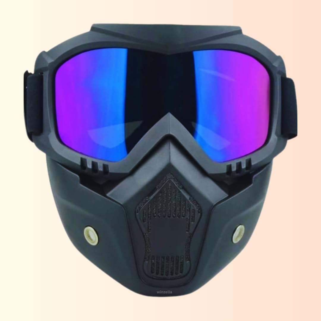 Pluspicks Goggle Mask Anti Scratch UV Protective Open Face & Eyewear Windproof Dirt Shield Adjustable Strap Soft Foam Padded Detachable for Cycling Bike Off Road Racing Riding Unisex