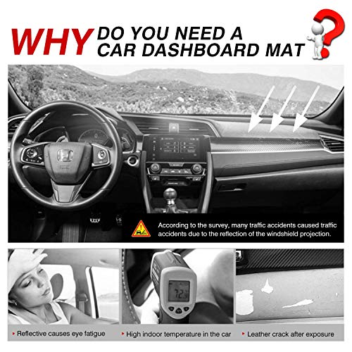 Cartist Custom Fit For Suede Dash Mat Honda Civic Coupe Sedan/Hatchback 2016-2020 2021 Accessories Dash Cover Nonslip Dashboard Mat Protector Sunshade No Glare (Not Fit 2022 Civic) #TOP1