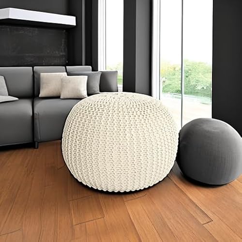 image for HOMBYS Unstuffed Ottoman Pouf Cover, 100% Cotton Handmade Knitted Otto