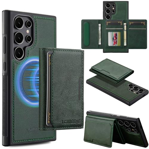 Étui portefeuille Samsung S24 Ultra vert avec porte-cartes et protection RFID antichoc