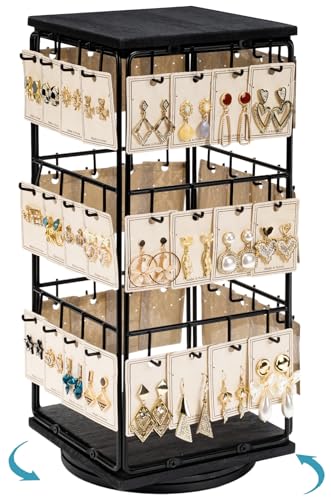 Image of 360 Rotating Earring Display Stands for Selling, Earring Rack Display Holder Stand, Jewelry Display for Vendors Selling Earring Cards, Necklaces, Bracelets, Hair Accessories (48 Hooks)