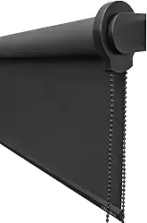 Cortina Persiana de Rolo Blackout Para Quarta e Sala 1,40 (lar) x 1,40 (alt) (Líbia Preto - SEM BANDÔ - Acabamento Preto)