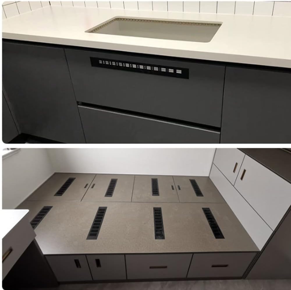 2 coperture nere per griglia di ventilazione 600 mm x 80 mm in lega di alluminio per prese d'aria della cucina, prese d'aria per armadietti, prese d'aria per frigoriferi, griglie di ventilazione
