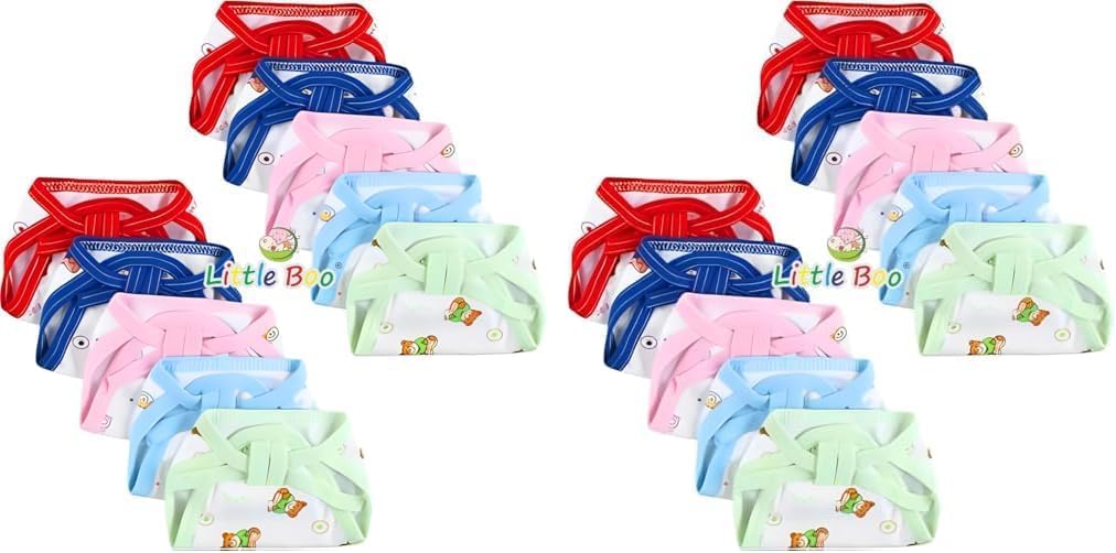 Little Boo new born Baby's Cotton Cloth Diapers/Langot/nappy U Shaped Washable and Reusable Nappies (Multicolour,0-6 Months) Pack of 20