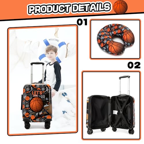 Image of Kid's Luggage Set 2 Piece Suitcase Set 16'' Hardside Luggage with Spinner Wheels Girls Boys Carry on Toddler Luggage Travel Rolling Luggage Carry on Luggage Airline Approved Basketball