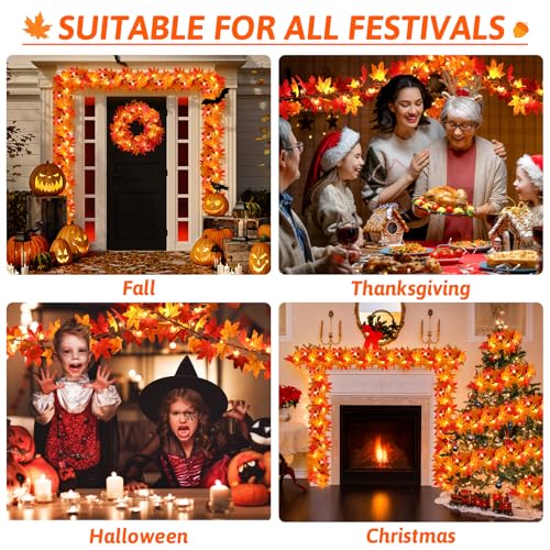Fall Decor Fall Decorations for Home: Thanksgiving Decorations 10.8 FT Plug in Fall Garland with Lights 50 Orange Bulbs Connectable Lighted Fall Garland Thanksgiving Table Decor Indoor Outdoor - Image 3