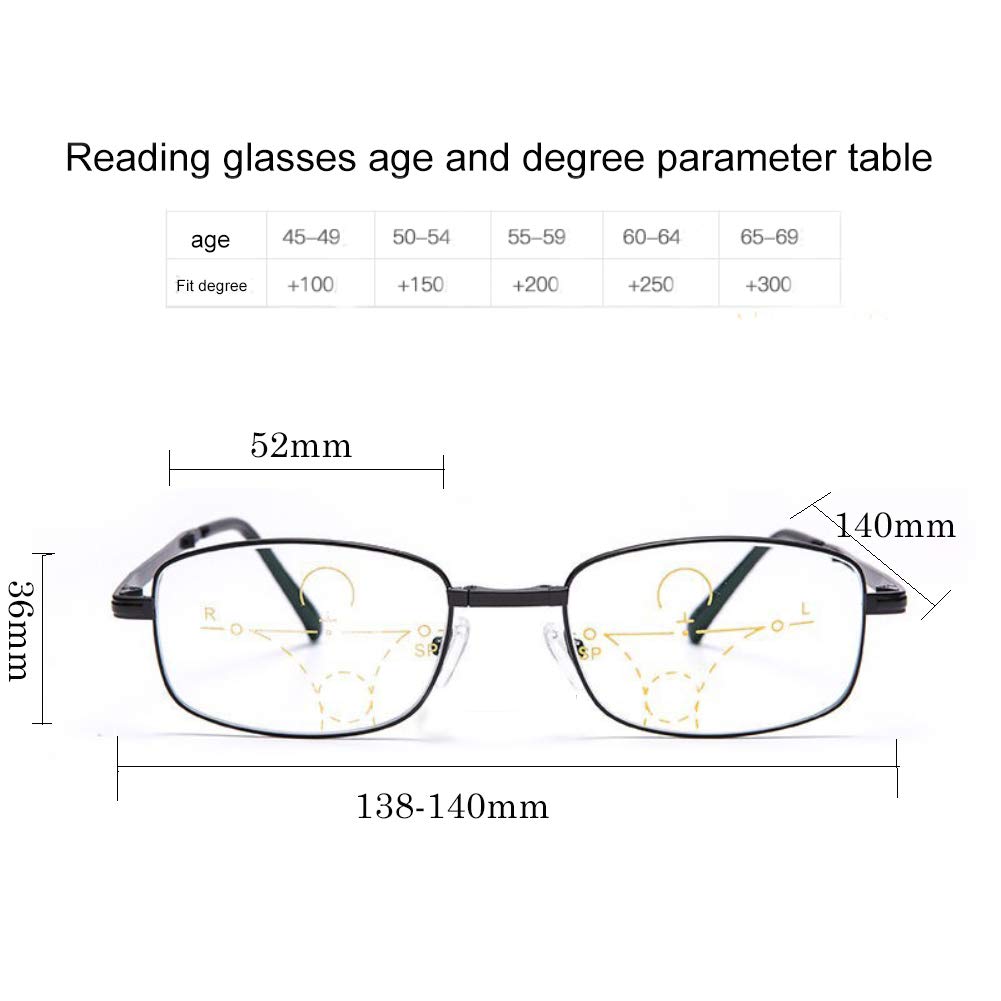 Gafas de Lectura fotocromáticas Plegables, Bloqueo Progresivo de luz Azul Bloqueador de luz de Metal de fotograma Completo para Hombres Mujeres