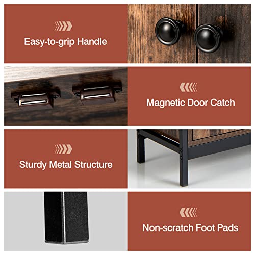 Giantex Industrial Kitchen Storage Cabinet W/Open Shelves, 2-Door Cupboard, Adjustable Shelf, Wooden Buffet Sideboard, Farmhouse Floor Bar Cabinet For Living Room, Entryway (Rustic Brown) #TOP4