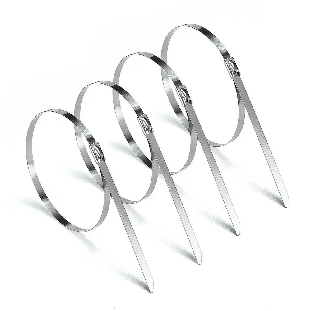 Fascette stringicavo in acciaio inox, autobloccanti, resistenti alle alte temperature, 4,6 mm, confezione da 100