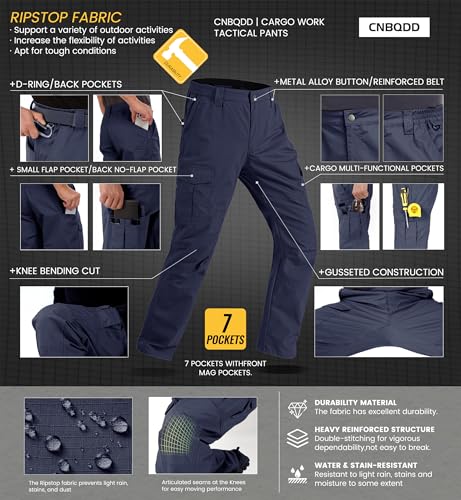 Image of CNBQDD Mens Work Pants Ripstop Waterproof Cargo Pants for Men with 7 Pockets Tactical Hiking Pants