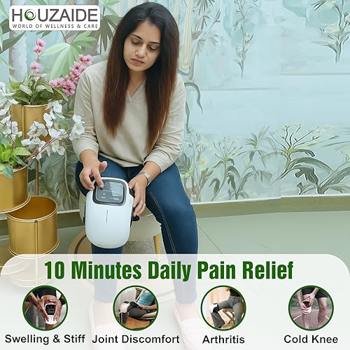 Image of HOUZAIDE Smart Knee Massager for joint pain relief- Physiotherapy for Arthritis Pain, Cramps, Knee Pain Relief, Knee Heat Therapy with Orthozen Roll-on | Raksha Bandhan Gift Option