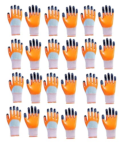 Image of Multipurpose Nylon Anti Cut PU Nitrile Coating Work Safety Gloves, Hand & Fingers, Gardening, Mechanical, Construction, Agriculture & Automotive - Durable & Comfortable (12 Pairs, Orange)