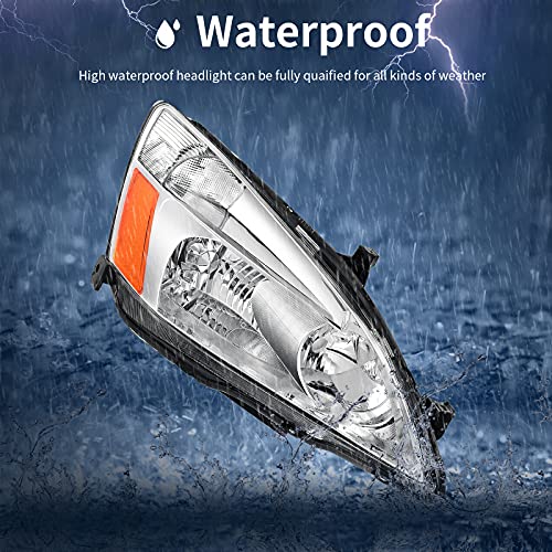Autosaver88 Headlight Assembly Compatible With 03 04 05 06 07 Accord Oe Headlamp Replacement Chrome Housing Clear Lens #TOP5