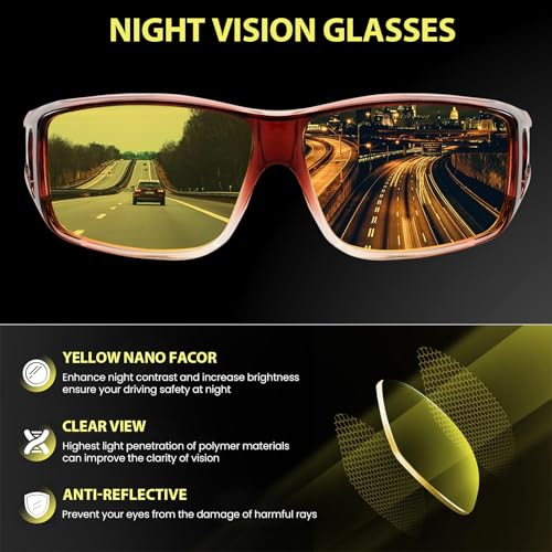 TJUTR Night Vision Driving Glasses Fit Over Glasses for Men Women