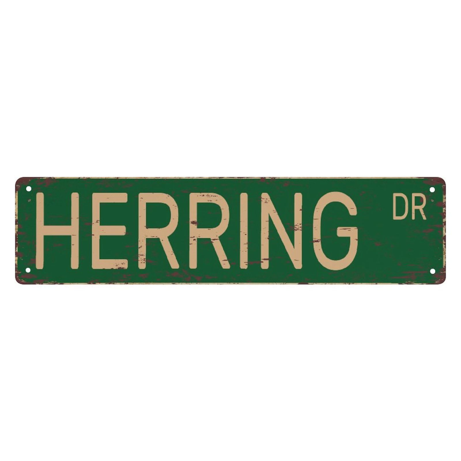 peiyeety Vintage Metal Tin Sign Decorative Wall Art Herring Dr Themed Street Sign, Rustic Style, Durable Waterproof Rustproof, For Home, Fishing Decor, Lake, Easy To Mount, 4x16 Inch