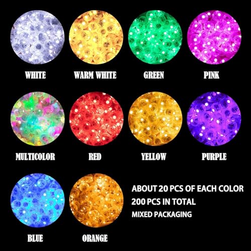 Image of Aogist 200Pcs 10-Colors Balloon Lights with Hook,Long Standby Time,Waterproof Mini Light for Birthday Party Wedding Christmas Halloween Easter Decorative (Flash)