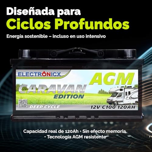 Miniatura 2 de Batería Agm 12v 120ah Electronicx Caravan Edition Batería Solar 12v Acumulador 12v Baterías Solares Suministro Batería 12v Agm Batería Caravana Camper Gel Batería 12v 120ah Acumulador Solar Mover