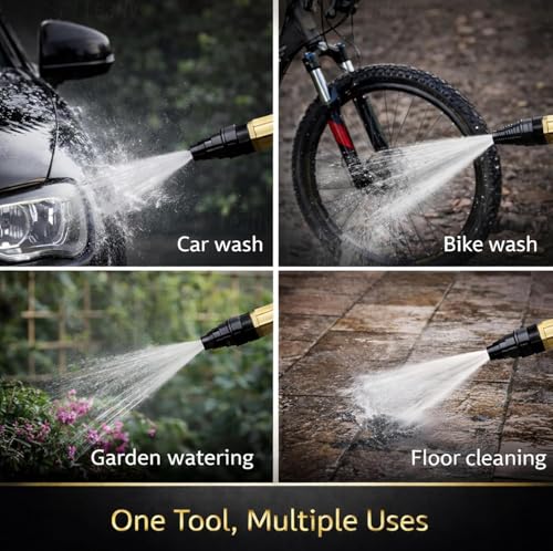 Image of Leafly Heavy Duty Garden Hose | Flexible Expandable Waterpipe with Double Latex Core & Braided Outer Layer | Stainless Metal Spray Nozzle Gun, Tap Connector, 2 Hose Clamps | Leak & Kink Free (20M)